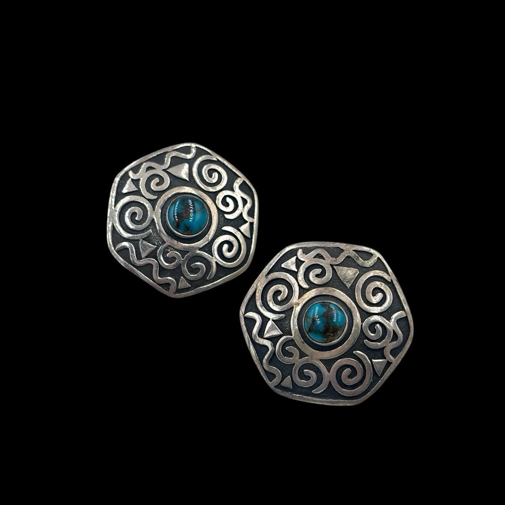 Vintage AF Sterling Silver Turquoise Southwestern Santa Fe Artisan Earrings